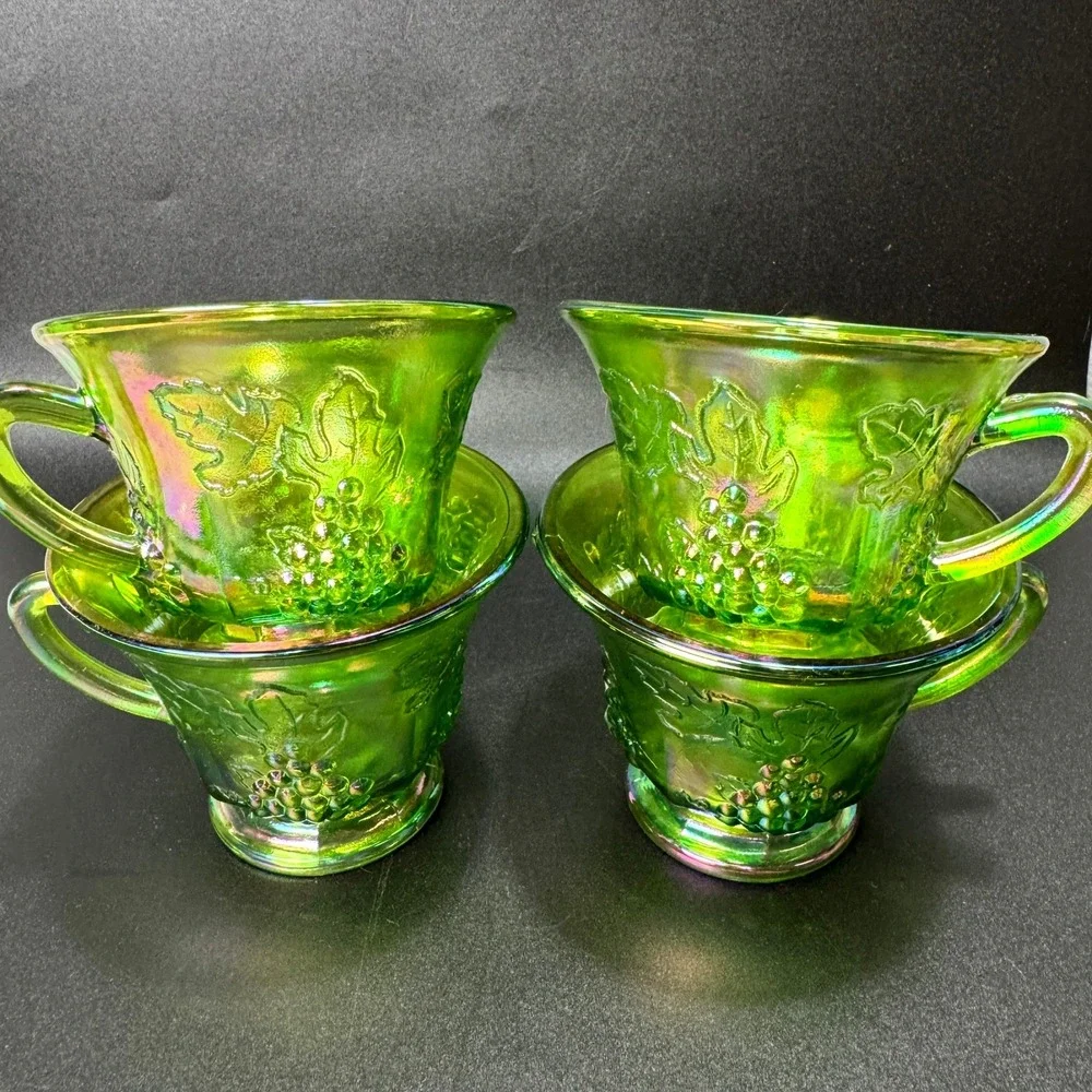 Indiana Glass Harvest Grape Iridescent Green Carnival Punch Cups Whimsigoth